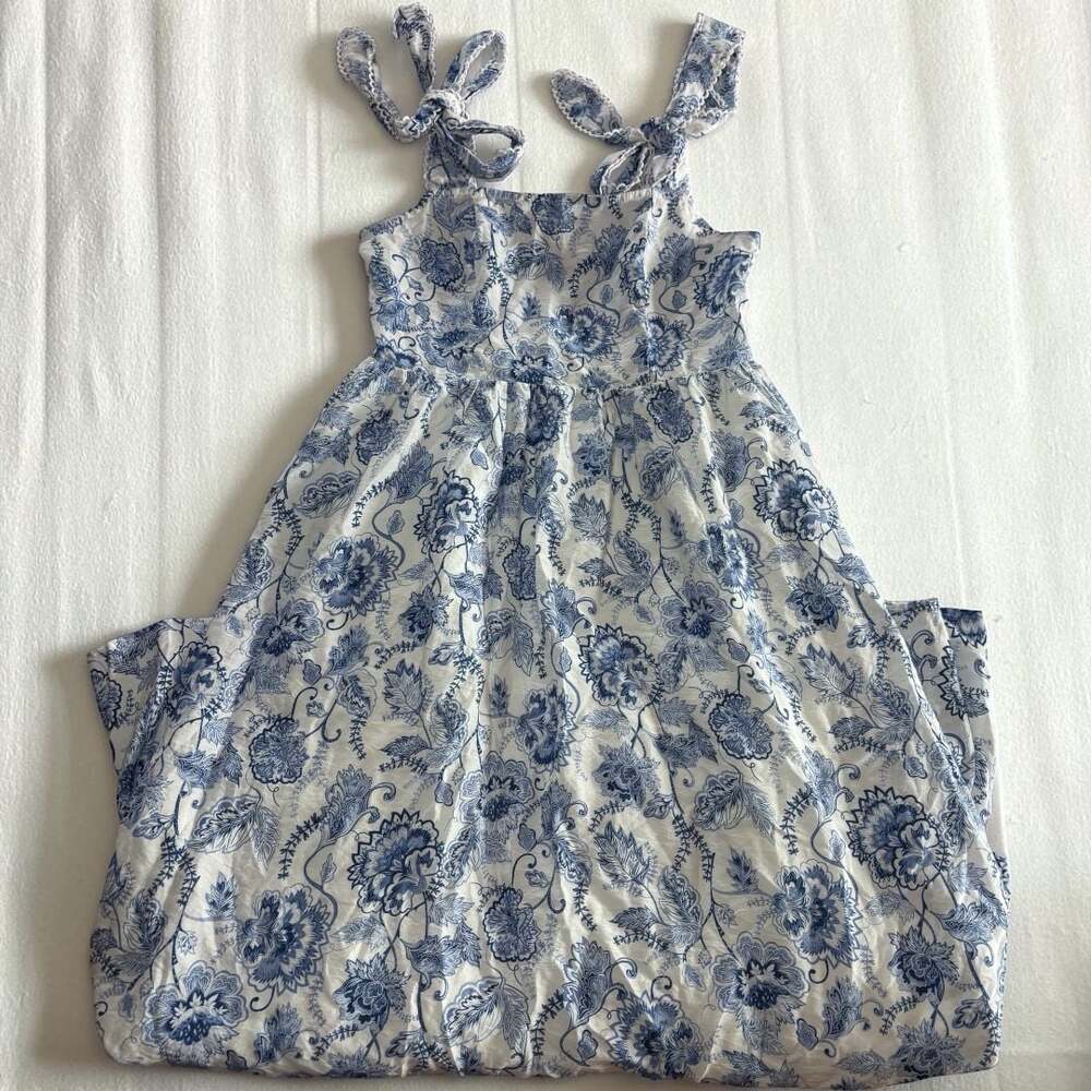 Petal & Pup Janie Blue Floral Tie Strap Midi Dress M